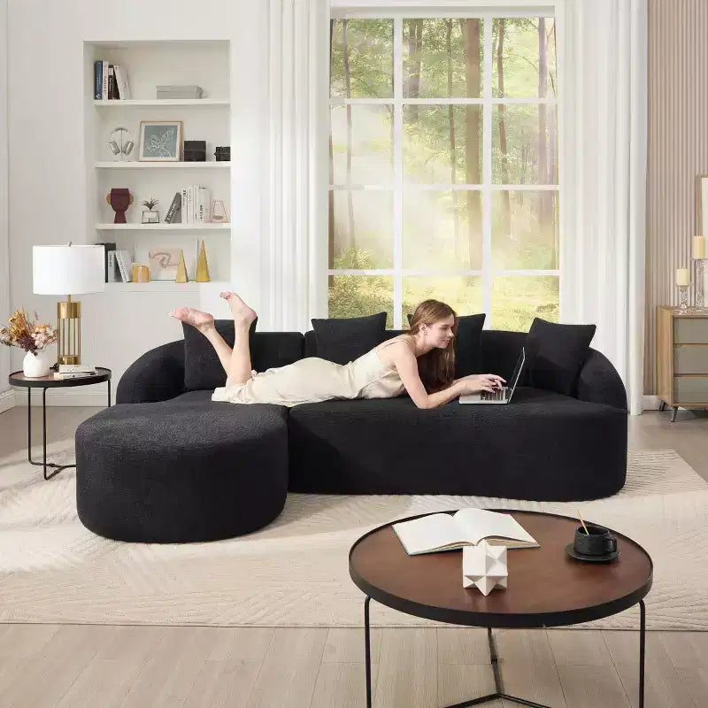 Divano componibile a L con chaise longue, Divano componibile in ciniglia, Divano componibile moderno per soggiorno e camera da letto-Panipeachy