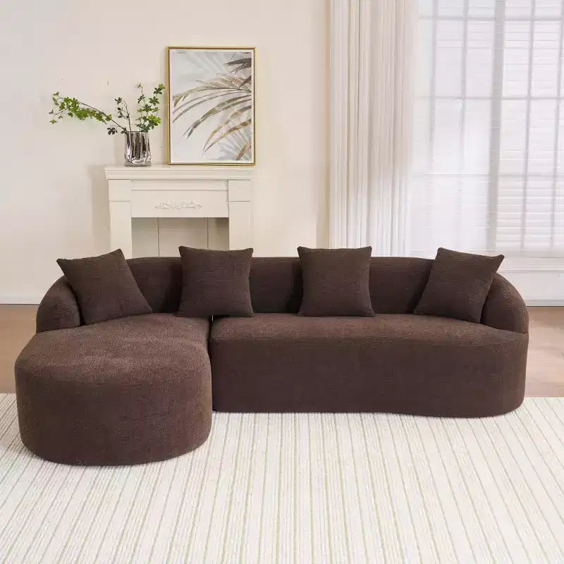Divano componibile a L con chaise longue, Divano componibile in ciniglia, Divano componibile moderno per soggiorno e camera da letto-Panipeachy