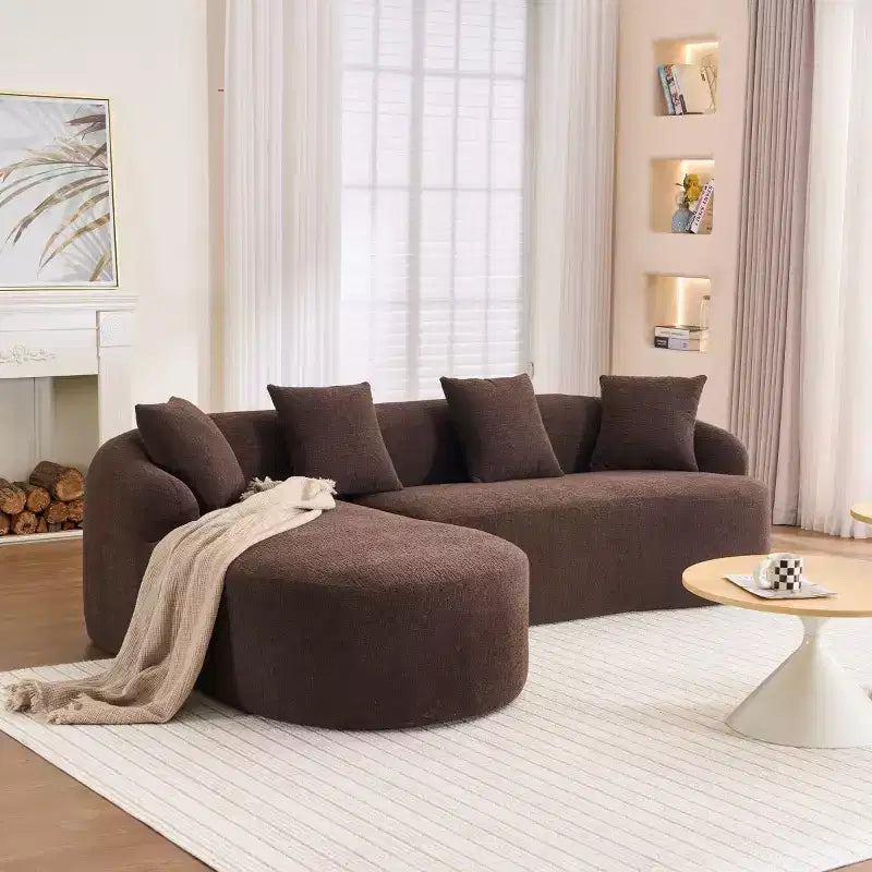 Divano componibile a L con chaise longue, Divano componibile in ciniglia, Divano componibile moderno per soggiorno e camera da letto-Panipeachy