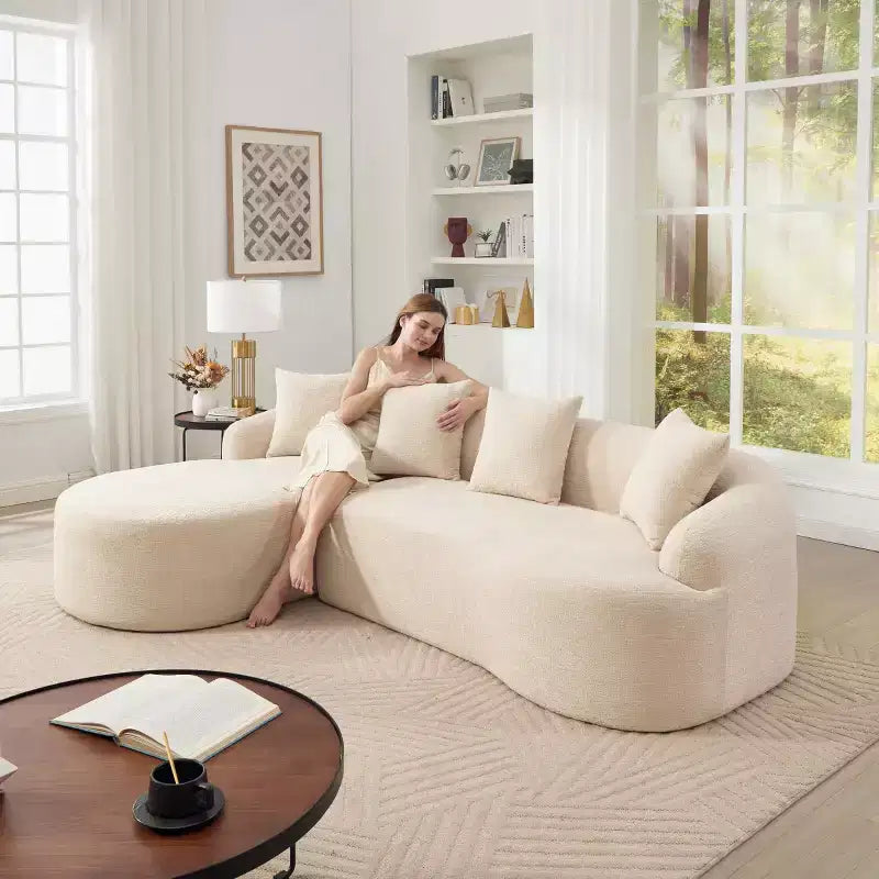 Divano componibile a L con chaise longue, Divano componibile in ciniglia, Divano componibile moderno per soggiorno e camera da letto-Panipeachy