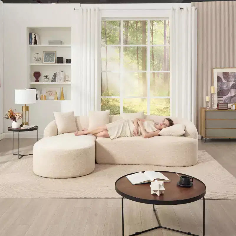 Divano componibile a L con chaise longue, Divano componibile in ciniglia, Divano componibile moderno per soggiorno e camera da letto-Panipeachy