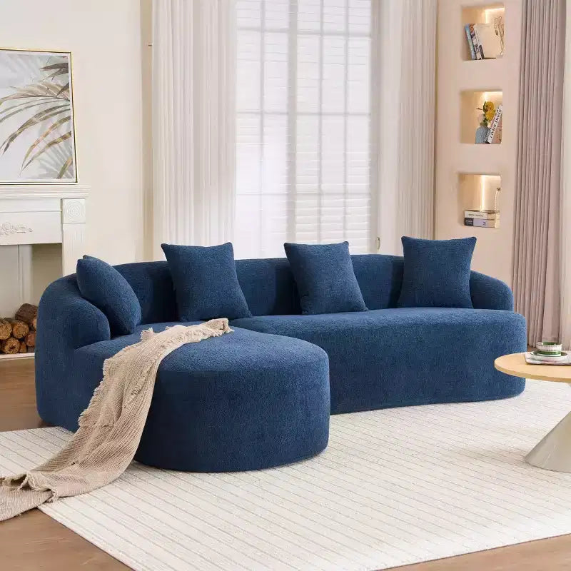 Divano componibile a L con chaise longue, Divano componibile in ciniglia, Divano componibile moderno per soggiorno e camera da letto-Panipeachy