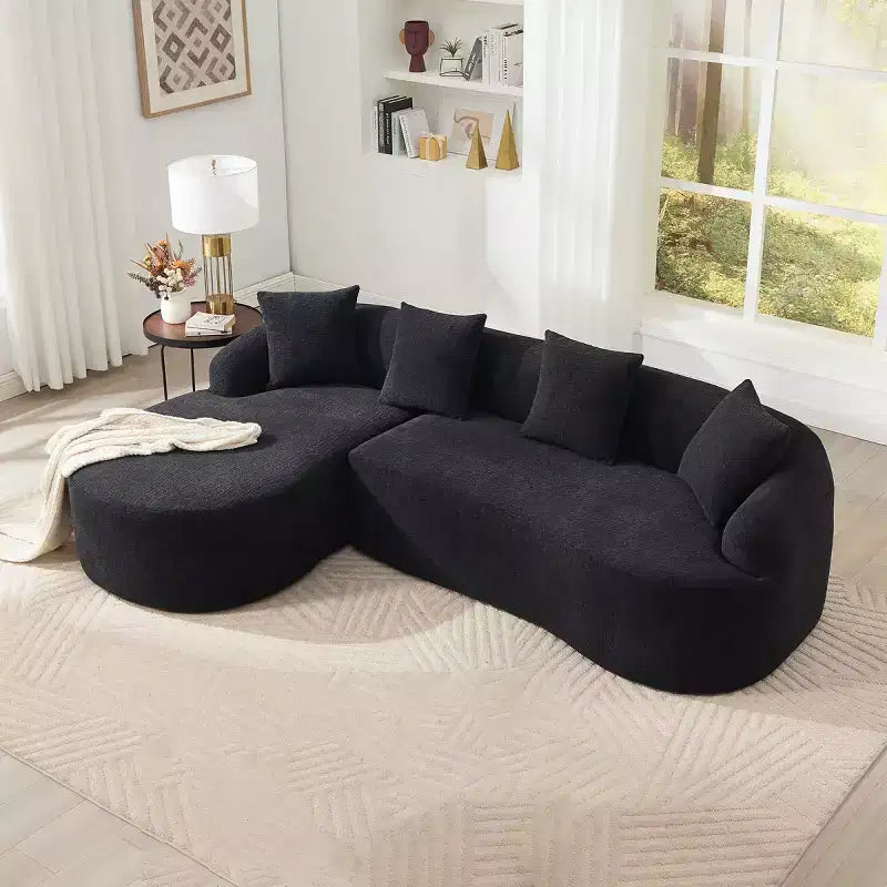 Divano componibile a L con chaise longue, Divano componibile in ciniglia, Divano componibile moderno per soggiorno e camera da letto-Panipeachy