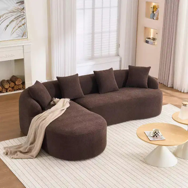 Divano componibile a L con chaise longue, Divano componibile in ciniglia, Divano componibile moderno per soggiorno e camera da letto-Panipeachy