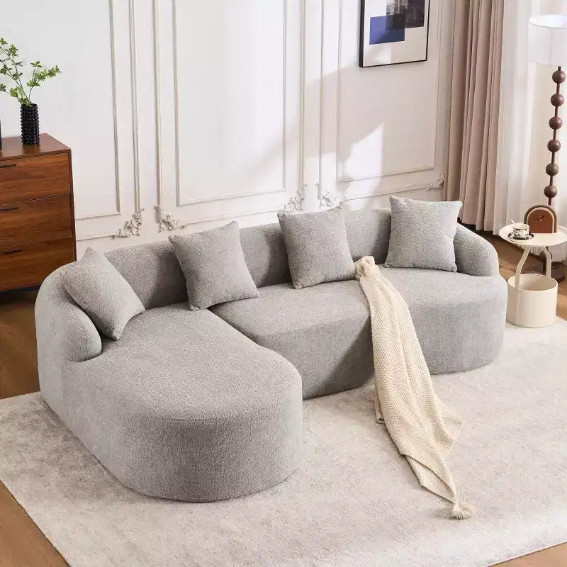 Divano componibile a L con chaise longue, Divano componibile in ciniglia, Divano componibile moderno per soggiorno e camera da letto-Panipeachy