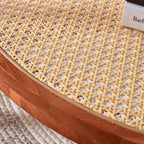 TUYOHW Tavolino da caffè rustico a 2 ripiani con piano in vetro, tavolino rotondo in rattan intrecciato, tavolino basso in stile orientale da 80 cm per soggiorno