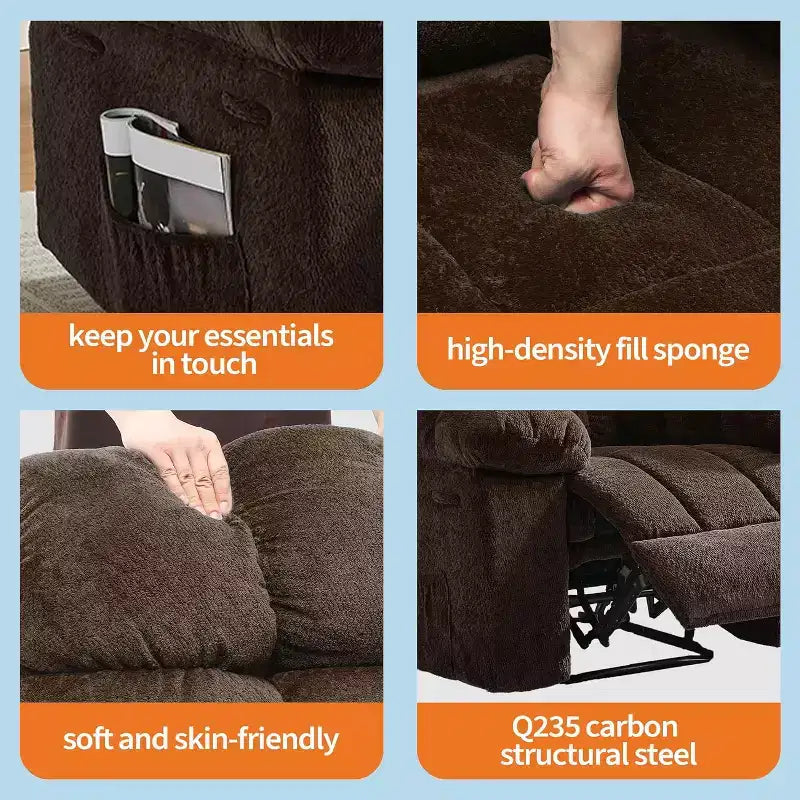Poltrona reclinabile manuale Acekool grigia, divano ergonomico in tessuto imbottito con tasca laterale, telaio in acciaio Q235 per soggiorno