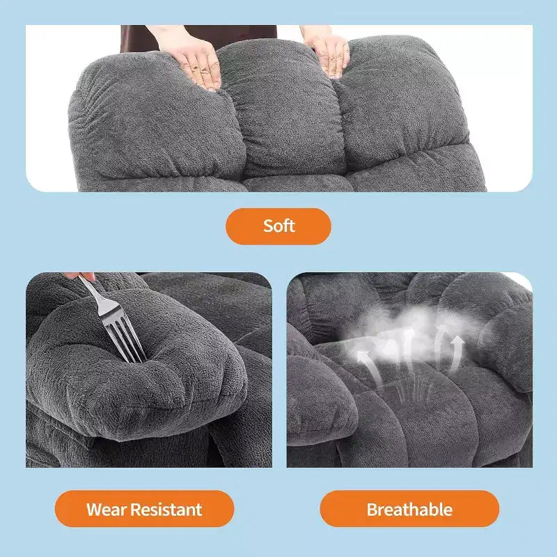 Poltrona reclinabile manuale Acekool grigia, divano ergonomico in tessuto imbottito con tasca laterale, telaio in acciaio Q235 per soggiorno