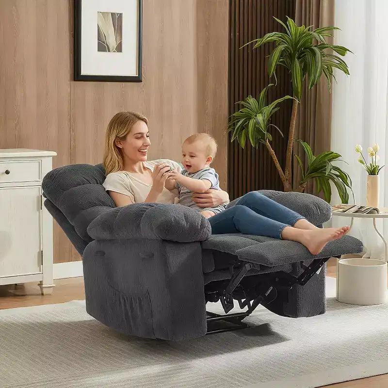 Poltrona reclinabile manuale Acekool grigia, divano ergonomico in tessuto imbottito con tasca laterale, telaio in acciaio Q235 per soggiorno