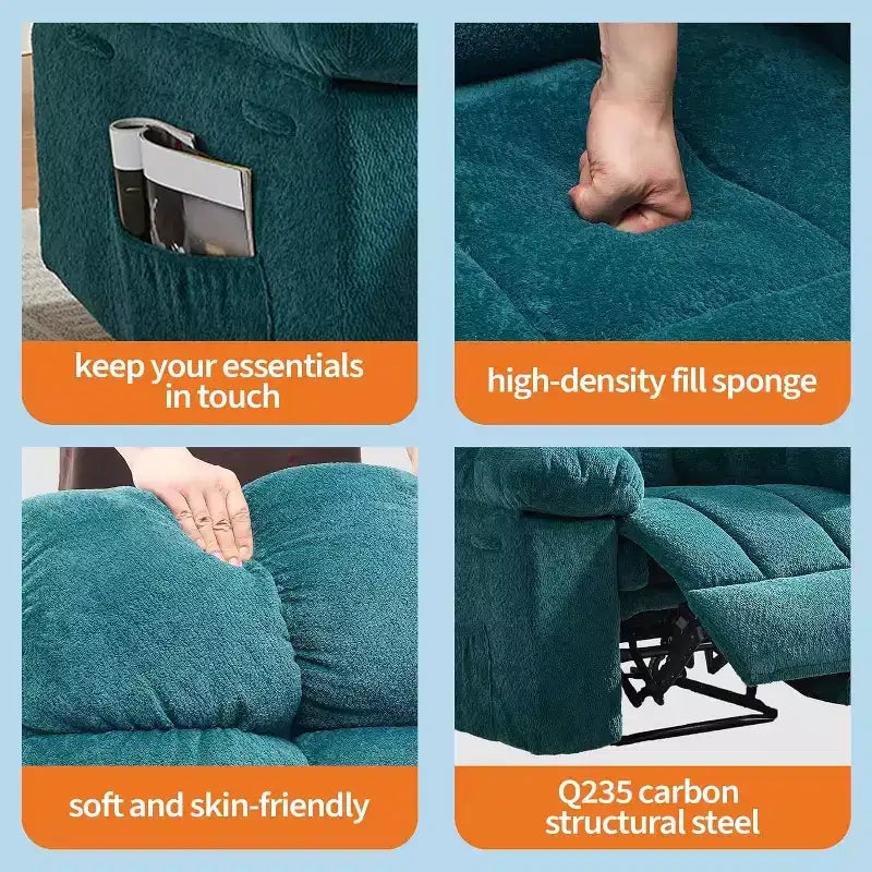 Poltrona reclinabile manuale Acekool grigia, divano ergonomico in tessuto imbottito con tasca laterale, telaio in acciaio Q235 per soggiorno