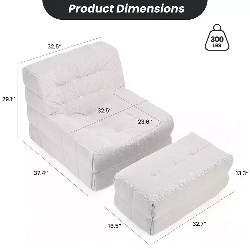 Okak Poltrona a sacco gigante con pouf, divano a sacco con memory foam, sedia a sacco gaming, poltrona lounge per soggiorno, beige