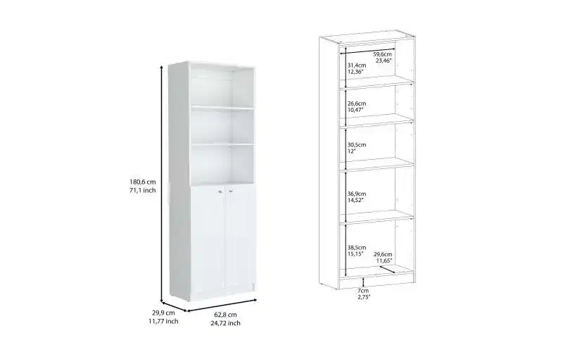 TUYOHW Librerie moderne a 3 ripiani con 2 ante, libreria con contenitori aperti e chiusi combinati, libreria verticale per soggiorno, ufficio domestico