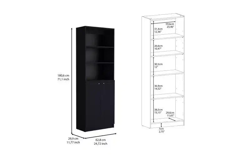 TUYOHW Librerie moderne a 3 ripiani con 2 ante, libreria con contenitori aperti e chiusi combinati, libreria verticale per soggiorno, ufficio domestico