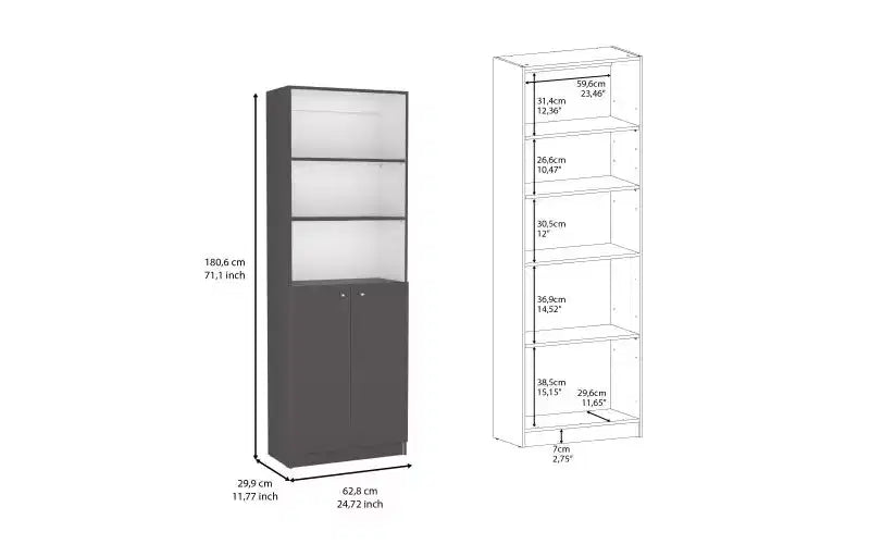 TUYOHW Librerie moderne a 3 ripiani con 2 ante, libreria con contenitori aperti e chiusi combinati, libreria verticale per soggiorno, ufficio domestico