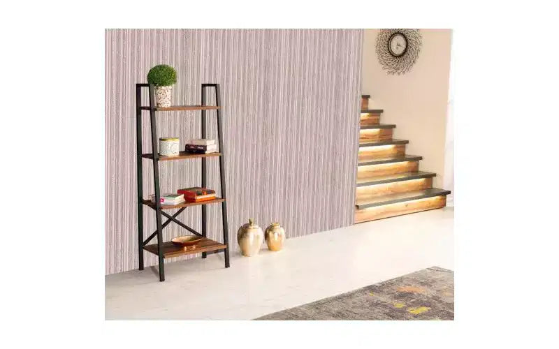 TUYOHW Libreria Moderna a Scala a 4 Livelli, Scaffale Aperto, Scaffali per Libri in Legno, Librerie con Struttura in Metallo per Piccoli Spazi, Soggiorno, Ufficio