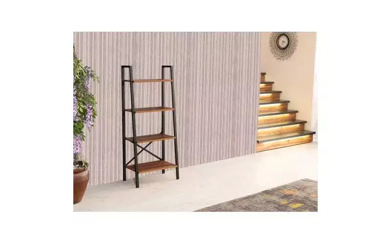 TUYOHW Libreria Moderna a Scala a 4 Livelli, Scaffale Aperto, Scaffali per Libri in Legno, Librerie con Struttura in Metallo per Piccoli Spazi, Soggiorno, Ufficio