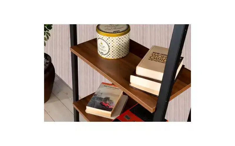 TUYOHW Libreria Moderna a Scala a 4 Livelli, Scaffale Aperto, Scaffali per Libri in Legno, Librerie con Struttura in Metallo per Piccoli Spazi, Soggiorno, Ufficio