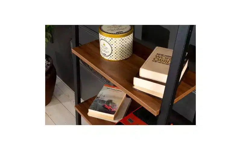 TUYOHW Libreria Moderna a Scala a 4 Livelli, Scaffale Aperto, Scaffali per Libri in Legno, Librerie con Struttura in Metallo per Piccoli Spazi, Soggiorno, Ufficio
