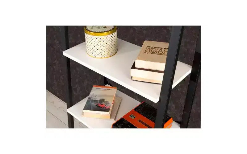 TUYOHW Libreria Moderna a Scala a 4 Livelli, Scaffale Aperto, Scaffali per Libri in Legno, Librerie con Struttura in Metallo per Piccoli Spazi, Soggiorno, Ufficio