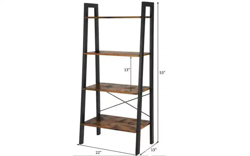 TUYOHW Libreria Moderna a Scala a 4 Livelli, Scaffale Aperto, Scaffali per Libri in Legno, Librerie con Struttura in Metallo per Piccoli Spazi, Soggiorno, Ufficio
