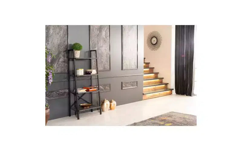 TUYOHW Libreria Moderna a Scala a 4 Livelli, Scaffale Aperto, Scaffali per Libri in Legno, Librerie con Struttura in Metallo per Piccoli Spazi, Soggiorno, Ufficio