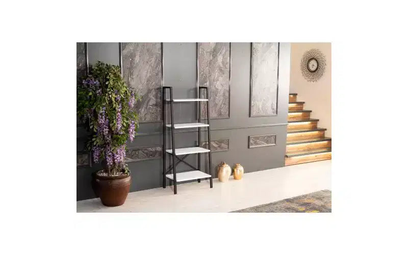 TUYOHW Libreria Moderna a Scala a 4 Livelli, Scaffale Aperto, Scaffali per Libri in Legno, Librerie con Struttura in Metallo per Piccoli Spazi, Soggiorno, Ufficio