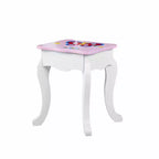 AEELLEEA Set toeletta per bambini con stampa floreale, in legno, tavolo da trucco principessa con specchio e sgabello per giochi di ruolo, rosa