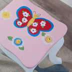 AEELLEEA Set toeletta per bambini con stampa floreale, in legno, tavolo da trucco principessa con specchio e sgabello per giochi di ruolo, rosa