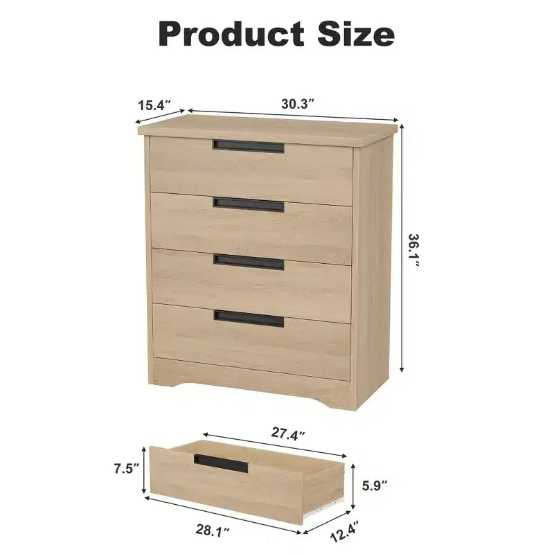 Cassettiera a 4 cassetti, Comò per camera da letto, Comò organizer in legno con maniglie integrate per soggiorno, corridoio