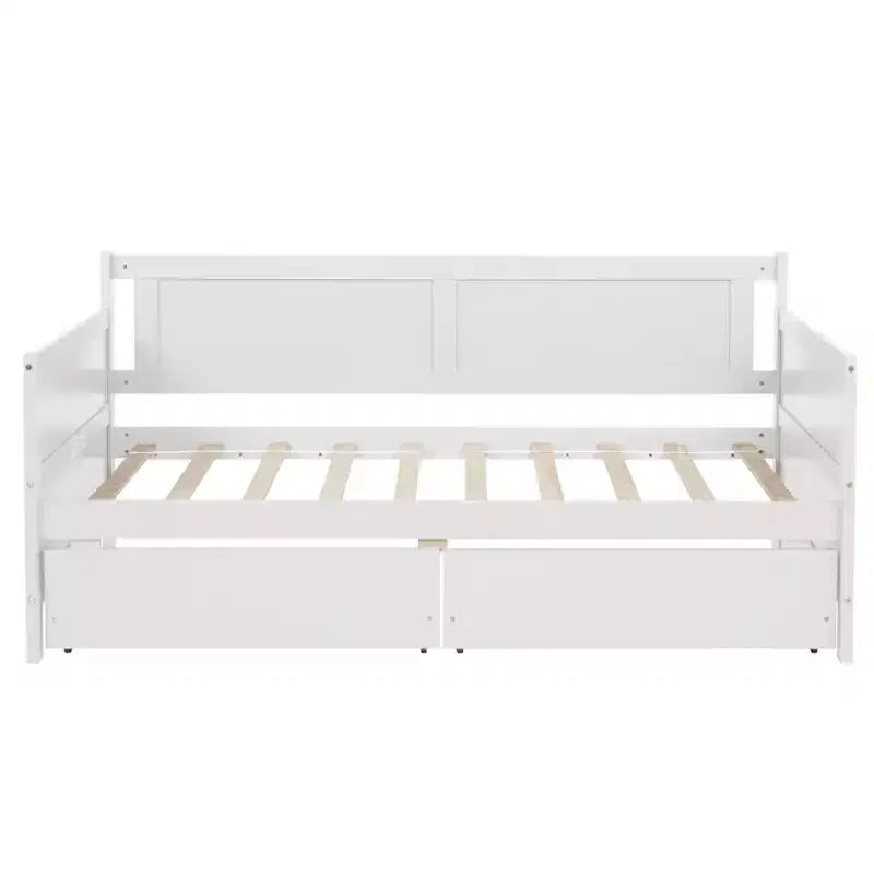 Bellemave Lettino singolo con 2 cassetti portaoggetti, divano letto in legno massello di pino, design salvaspazio per camera da letto o soggiorno, bianco