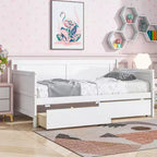Bellemave Lettino singolo con 2 cassetti portaoggetti, divano letto in legno massello di pino, design salvaspazio per camera da letto o soggiorno, bianco