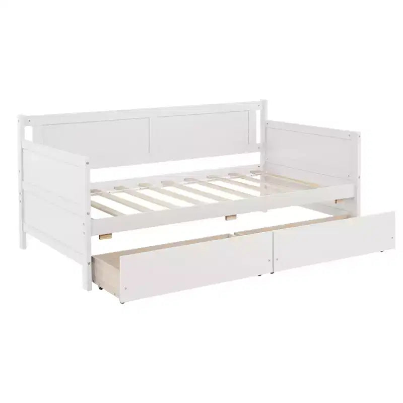 Bellemave Lettino singolo con 2 cassetti portaoggetti, divano letto in legno massello di pino, design salvaspazio per camera da letto o soggiorno, bianco
