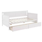 Bellemave Lettino singolo con 2 cassetti portaoggetti, divano letto in legno massello di pino, design salvaspazio per camera da letto o soggiorno, bianco