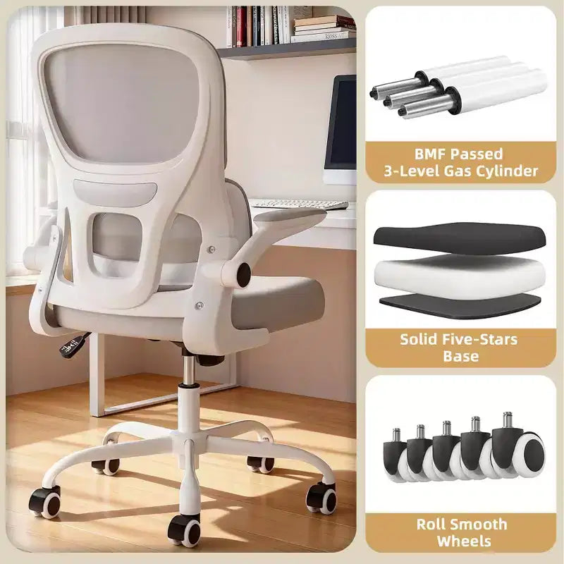 MAYEERTY Sedia ergonomica da ufficio con schienale in rete, supporto lombare, braccioli ribaltabili per lavoro e studio, cachi