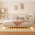 Floating Bed Frame With Charging Station, Upholstered Platform Bed Frame With Headboard and Hidden Storage Space, Beige