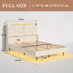 Struttura Letto Fluttuante con Stazione di Ricarica, Struttura Letto Imbottita con Testiera e Spazio Nascosto, Beige