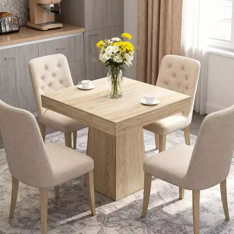 Tavolo da pranzo quadrato, Tavolo da pranzo stile rustico, Tavoli piccoli per sala da pranzo, Tavoli da cucina in legno con base a piedistallo per cucina, salotto