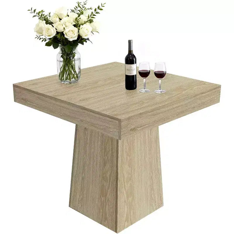Tavolo da pranzo quadrato, Tavolo da pranzo stile rustico, Tavoli piccoli per sala da pranzo, Tavoli da cucina in legno con base a piedistallo per cucina, salotto