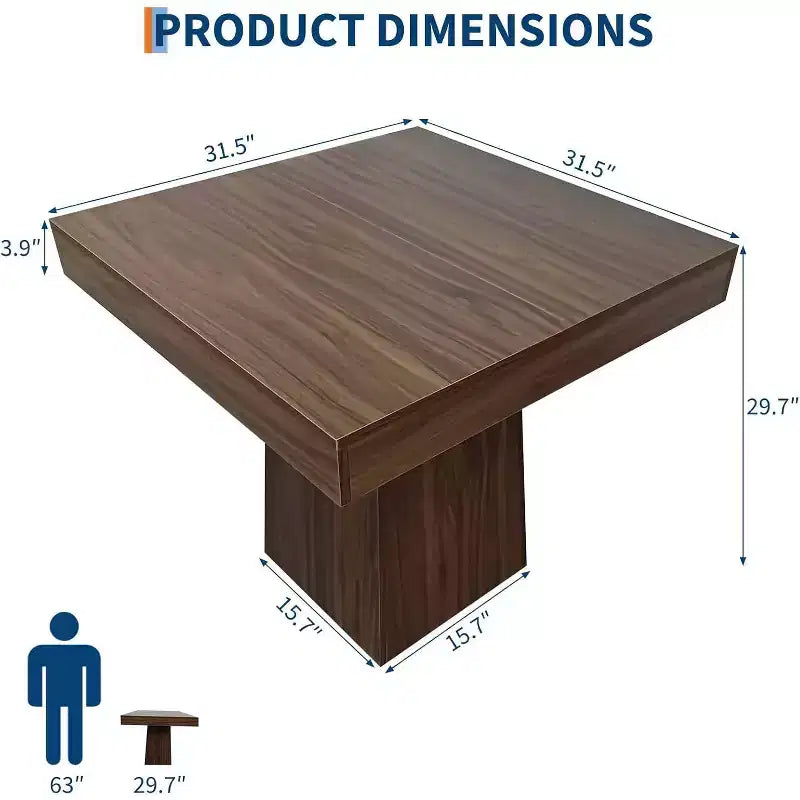 Tavolo da pranzo quadrato, Tavolo da pranzo stile rustico, Tavoli piccoli per sala da pranzo, Tavoli da cucina in legno con base a piedistallo per cucina, salotto