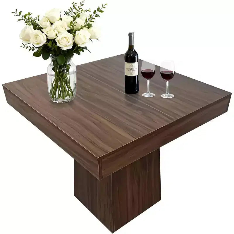 Tavolo da pranzo quadrato, Tavolo da pranzo stile rustico, Tavoli piccoli per sala da pranzo, Tavoli da cucina in legno con base a piedistallo per cucina, salotto