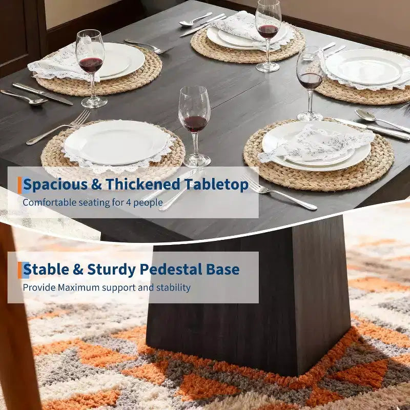 Tavolo da pranzo quadrato, Tavolo da pranzo stile rustico, Tavoli piccoli per sala da pranzo, Tavoli da cucina in legno con base a piedistallo per cucina, salotto