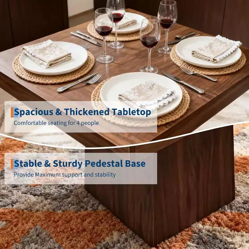 Tavolo da pranzo quadrato, Tavolo da pranzo stile rustico, Tavoli piccoli per sala da pranzo, Tavoli da cucina in legno con base a piedistallo per cucina, salotto