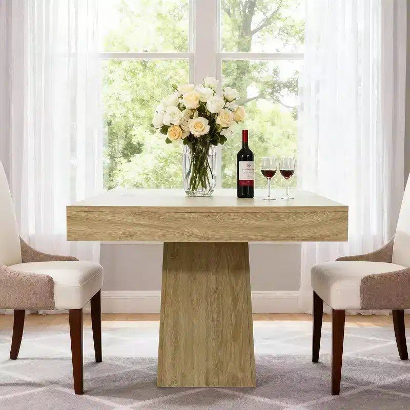 Tavolo da pranzo quadrato, Tavolo da pranzo stile rustico, Tavoli piccoli per sala da pranzo, Tavoli da cucina in legno con base a piedistallo per cucina, salotto