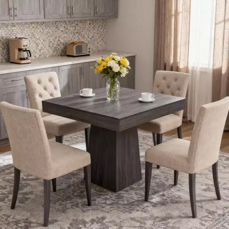 Square Dining Table, Farmhouse Dinner Table, Small Dining Room Tables, Wooden Kitchen Tables with Pedestal Base for Kitchen, Living Room