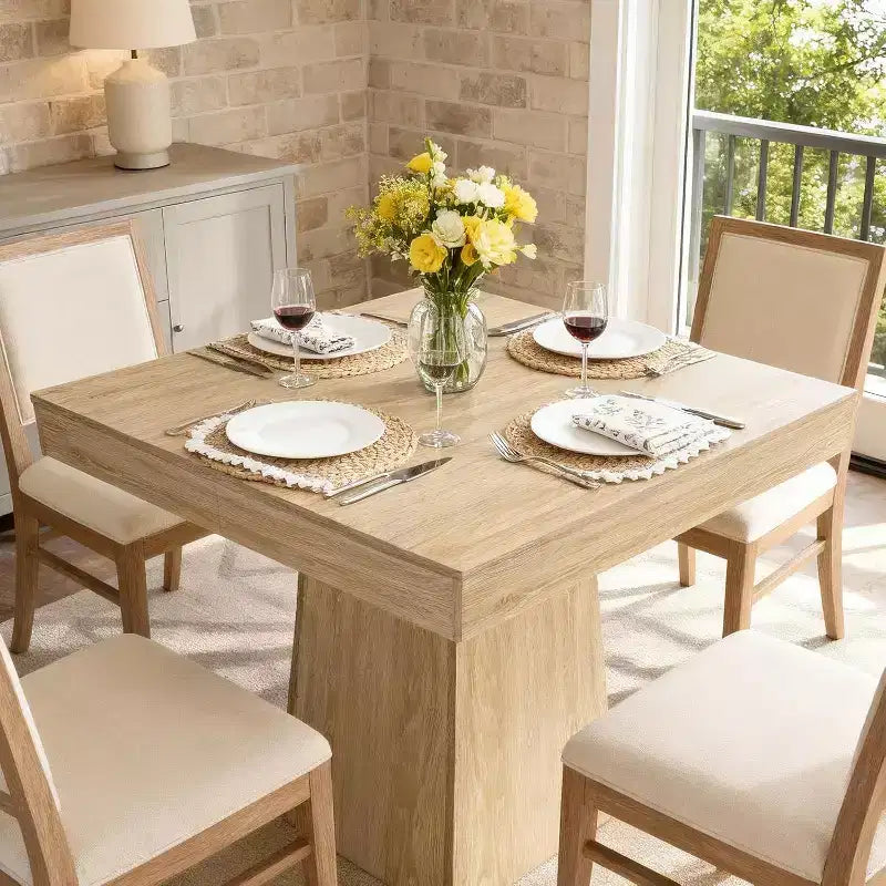 Tavolo da pranzo quadrato, Tavolo da pranzo stile rustico, Tavoli piccoli per sala da pranzo, Tavoli da cucina in legno con base a piedistallo per cucina, salotto