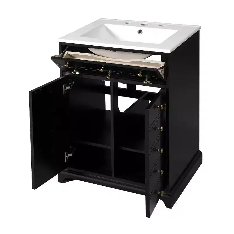 Mobiletto sottolavabo da bagno piccolo da 60 cm, Mobile bagno con ante ammortizzate, Lavabo singolo, Nero