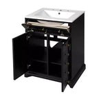 Mobiletto sottolavabo da bagno piccolo da 60 cm, Mobile bagno con ante ammortizzate, Lavabo singolo, Nero