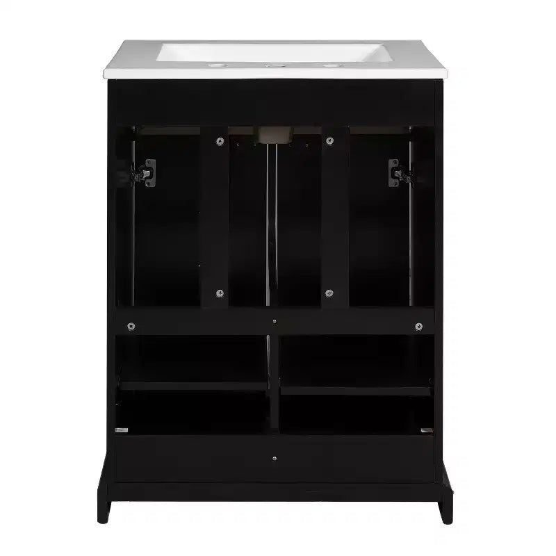 Mobiletto sottolavabo da bagno piccolo da 60 cm, Mobile bagno con ante ammortizzate, Lavabo singolo, Nero