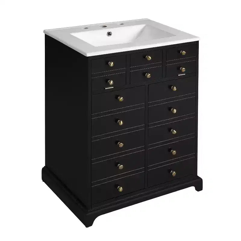 Mobiletto sottolavabo da bagno piccolo da 60 cm, Mobile bagno con ante ammortizzate, Lavabo singolo, Nero