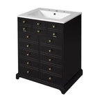 Mobiletto sottolavabo da bagno piccolo da 60 cm, Mobile bagno con ante ammortizzate, Lavabo singolo, Nero